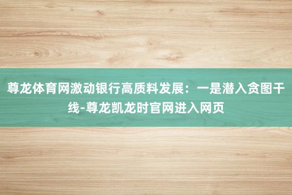 尊龙体育网激动银行高质料发展：一是潜入贪图干线-尊龙凯龙时官网进入网页